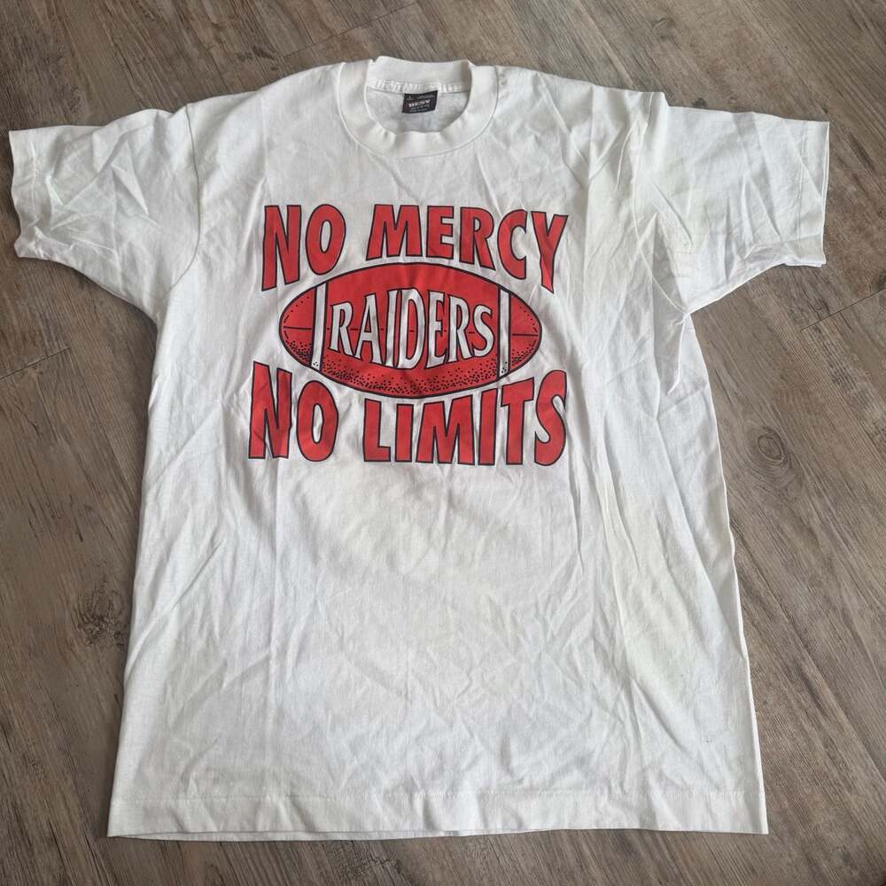 Vintage 90s Fruit of the Loom Raiders No Mercy No Limits T-Shirt Size L